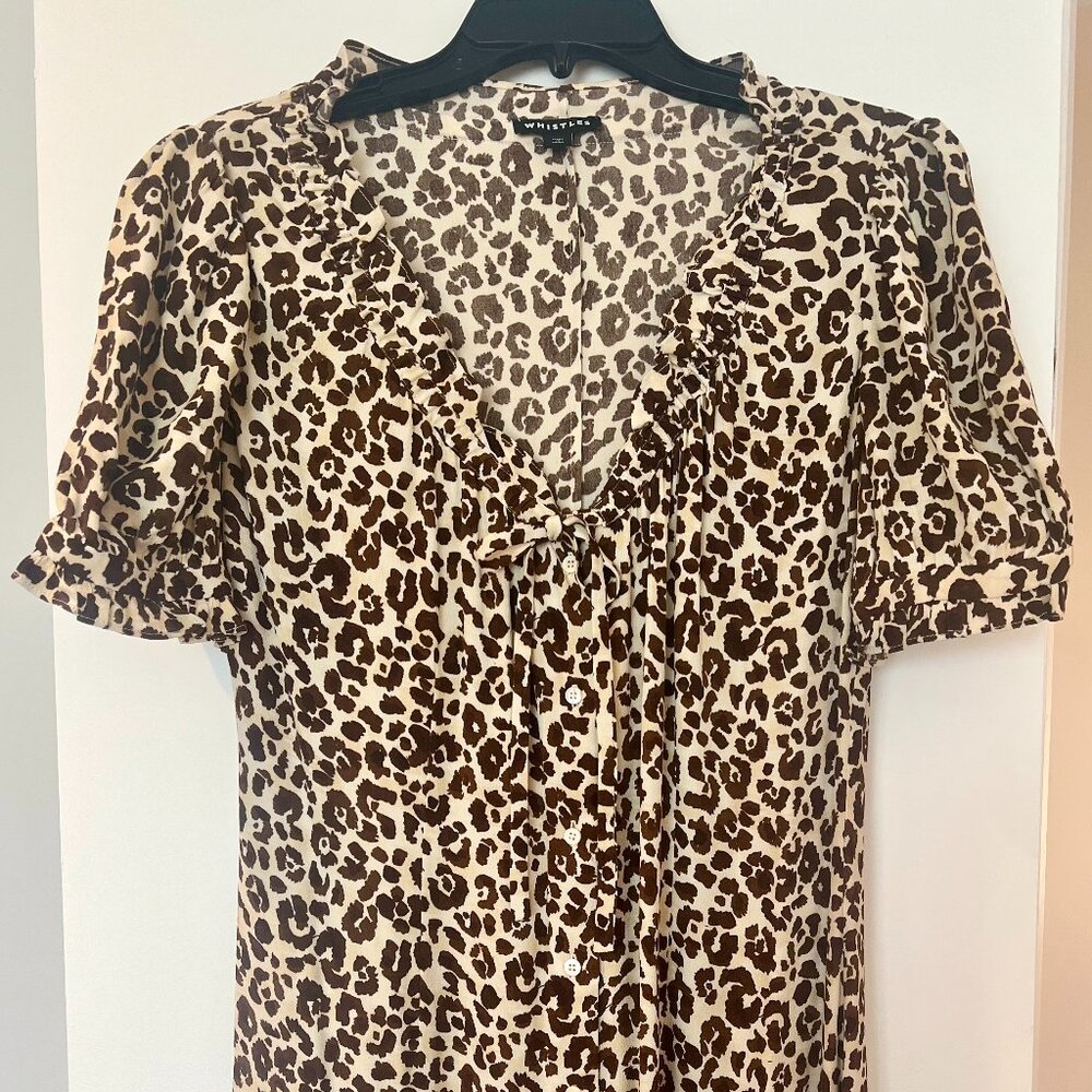 WHISTLES  Ada Animal Print Midi Dress leopard dress, NEW!